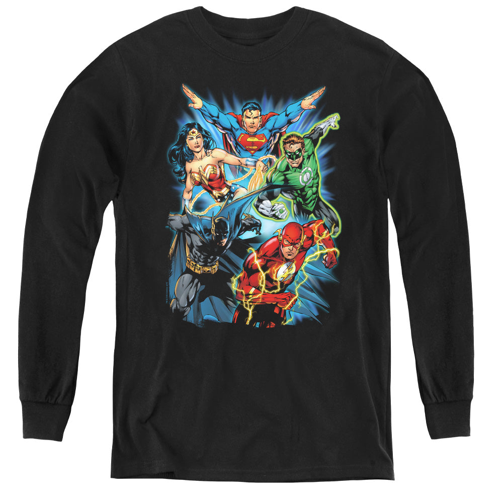 Justice League Jl Assemble Long Sleeve Kids Youth T Shirt Black Officially Licensed