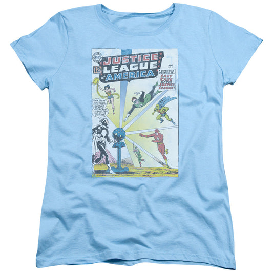 Justice League Vintage Cover 12 Womens T Shirt Light Blue Officially Licensed