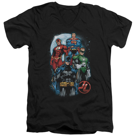 Justice League the Four Mens Slim Fit V-Neck T Shirt Black Officially Licensed