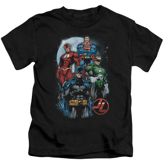 Justice League the Four Juvenile Kids Youth T Shirt Black Officially Licensed