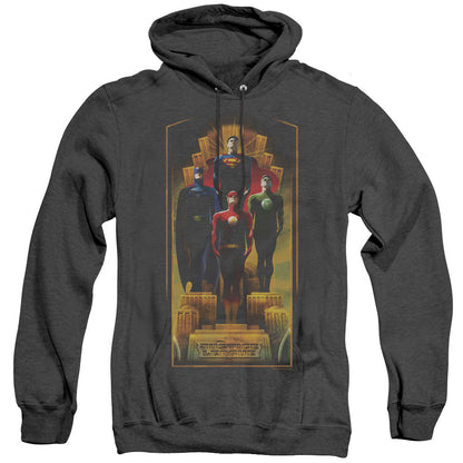Justice League Of America Deco Mens Heather Hoodie Black Officially Licensed