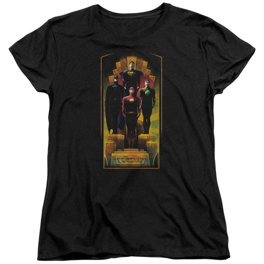Justice League Deco Womens T Shirt Black Officially Licensed