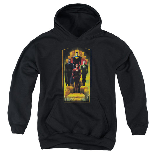 Justice League Deco Kids Youth Hoodie Black Officially Licensed