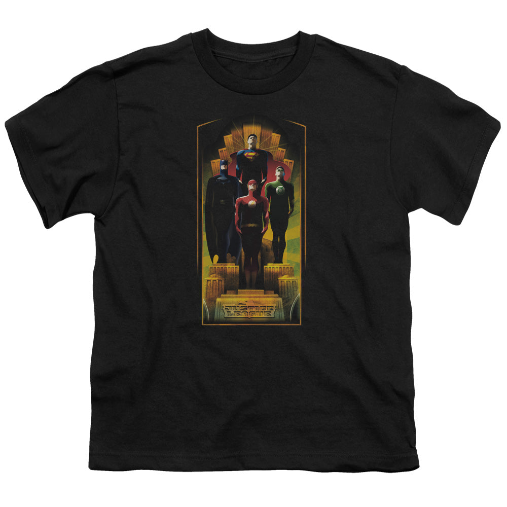 Justice League Deco Kids Youth T Shirt Black Officially Licensed