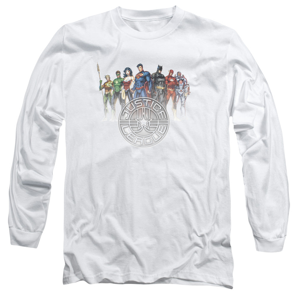 Justice League Circle Crest Mens Long Sleeve Shirt White Officially Licensed