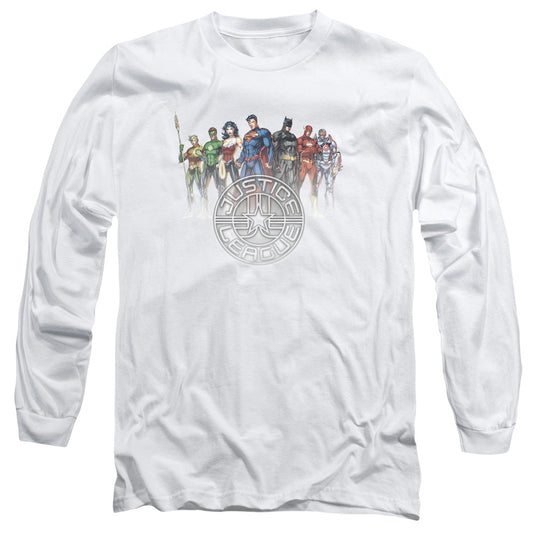 Justice League Circle Crest Mens Long Sleeve Shirt White Officially Licensed