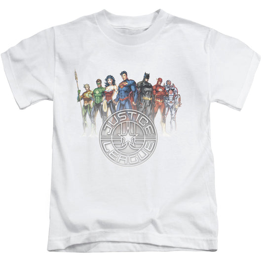 Justice League Circle Crest Juvenile Kids Youth T Shirt White Officially Licensed