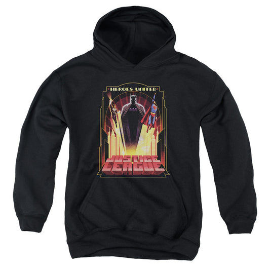Justice League Heroes United Kids Youth Hoodie Black Officially Licensed
