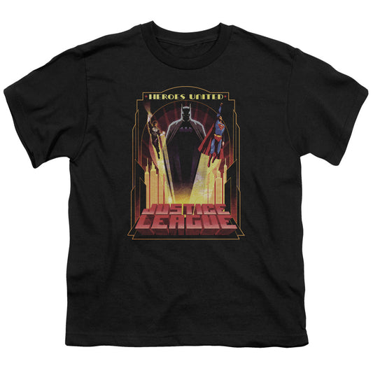 Justice League Heroes United Kids Youth T Shirt Black Officially Licensed
