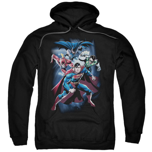 Justice League Coic Crew Mens Hoodie Black Officially Licensed