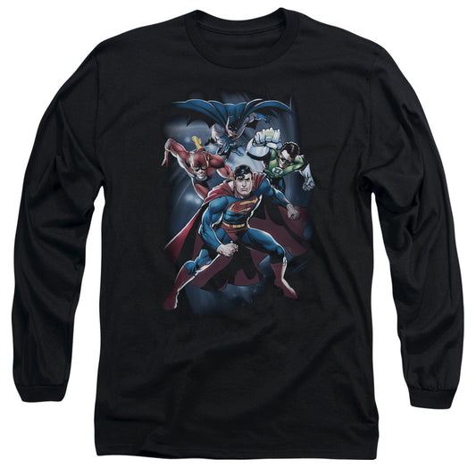 Justice League Coic Crew Mens Long Sleeve Shirt Black Officially Licensed