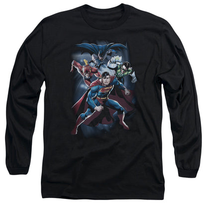 Jla Cosmic Crew Mens Long Sleeve Shirt Black Officially Licensed