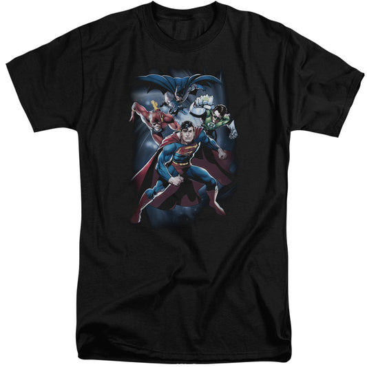 Justice League Coic Crew Mens Tall T Shirt Black Officially Licensed