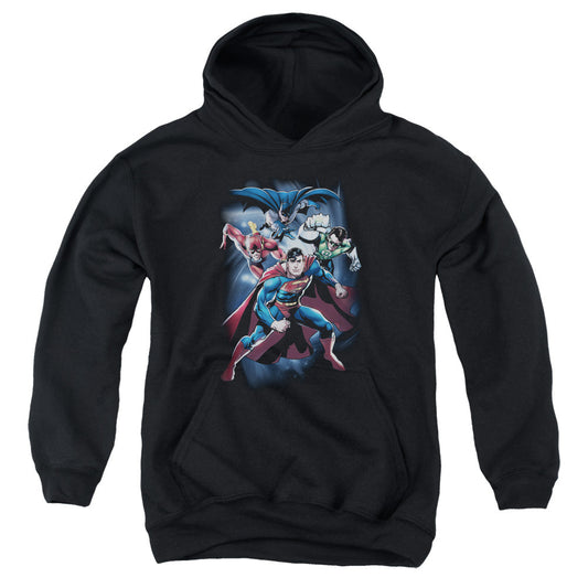 Justice League Coic Crew Kids Youth Hoodie Black Officially Licensed