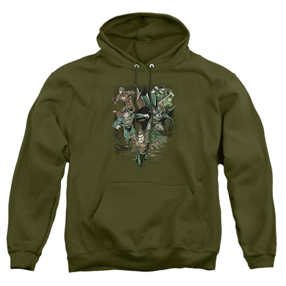 Justice League Of America Spacing Out Mens Hoodie Military Green Officially Licensed