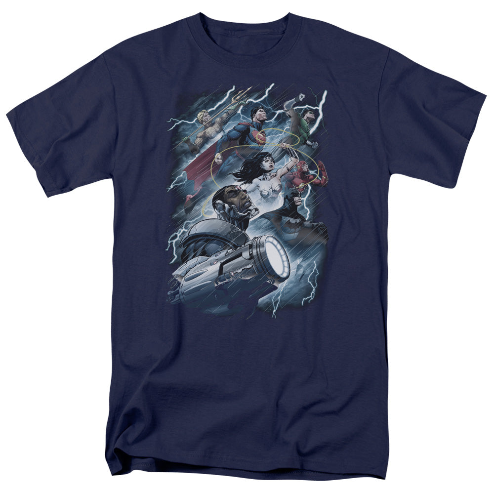 Justice League Of America Ride The Lightening Mens T Shirt Navy Officially Licensed