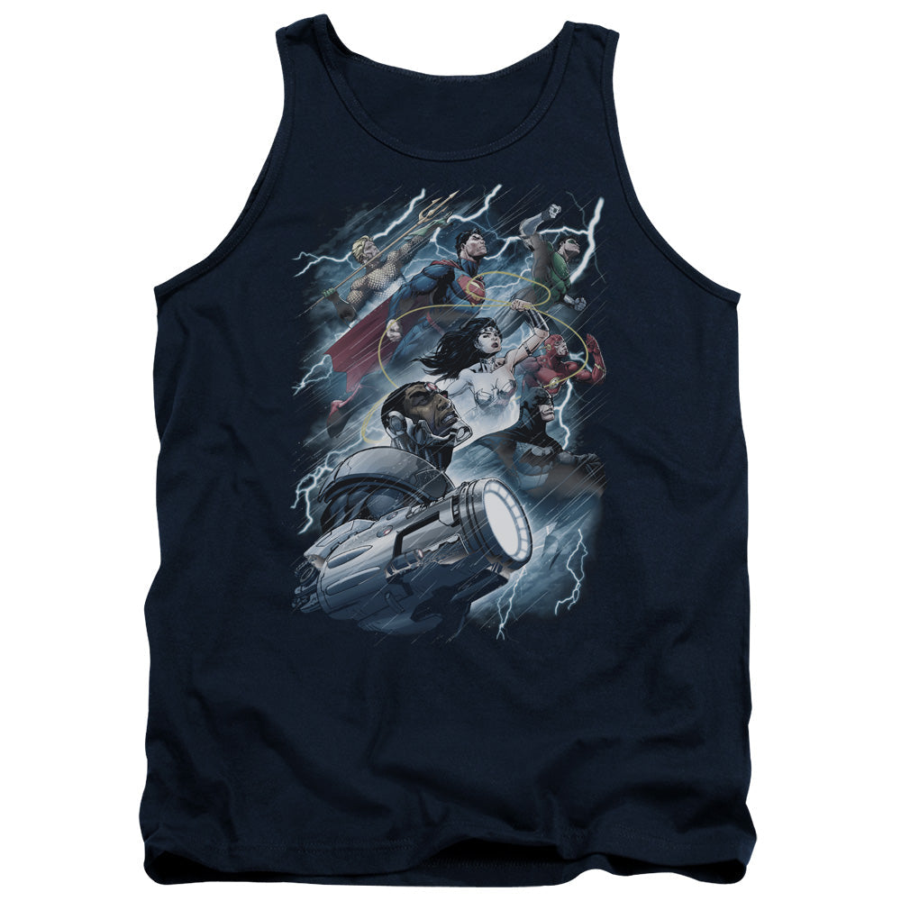 Justice League Ride The Lightening Mens Tank Top Shirt Navy Officially Licensed