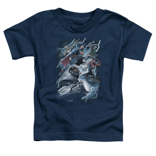 Justice League Ride the Lightening Toddler Kids Youth T Shirt Navy Blue Blue Officially Licensed