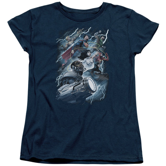 Justice League Ride the Lightening Womens T Shirt Navy Blue Blue Officially Licensed