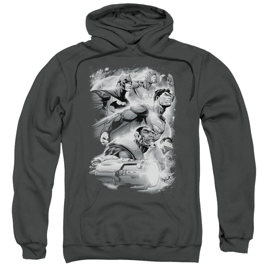 Justice League Atmospheric Mens Hoodie Charcoal Officially Licensed