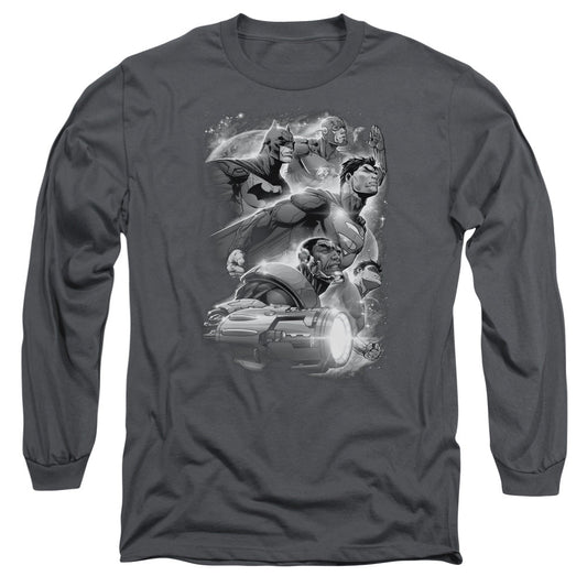 Justice League Atmospheric Mens Long Sleeve Shirt Charcoal Officially Licensed