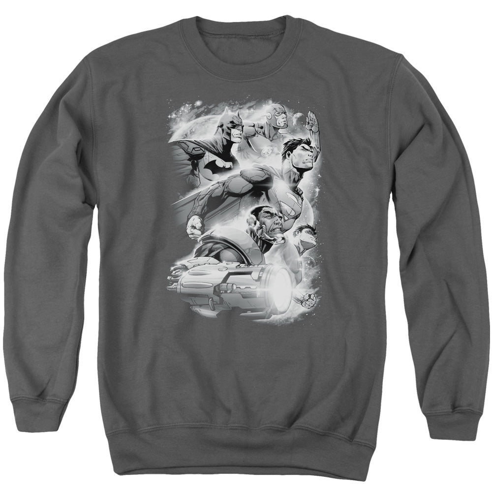 Justice League Of America Atmospheric Mens Crewneck Sweatshirt Charcoal Officially Licensed