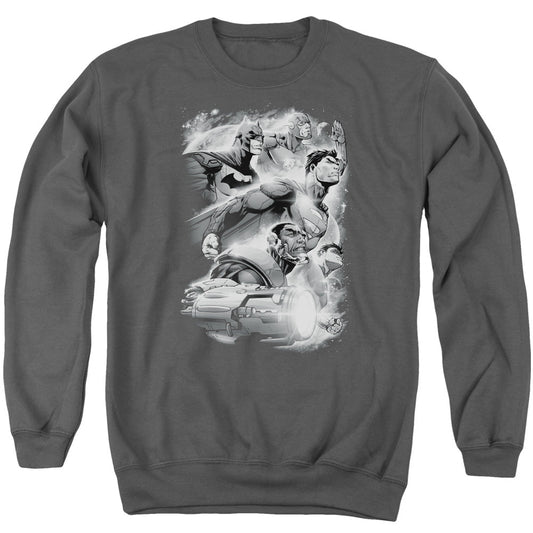 Justice League Atmospheric Mens Crewneck Sweatshirt Charcoal Officially Licensed