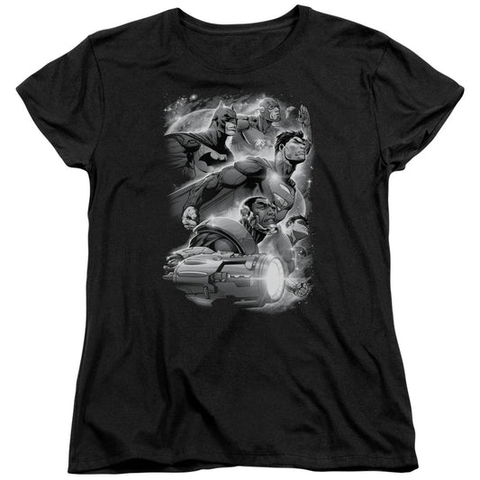 Justice League Atmospheric Womens T Shirt Black Officially Licensed