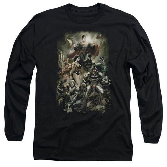 Justice League Aftermath Mens Long Sleeve Shirt Black Officially Licensed