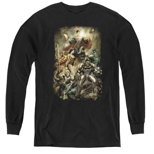Justice League Aftermath Long Sleeve Kids Youth T Shirt Black Officially Licensed