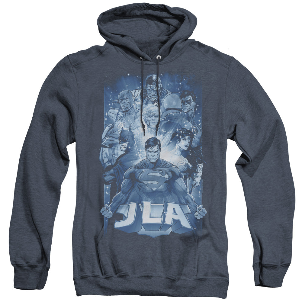 Justice League Of America Burst Mens Heather Hoodie Navy Officially Licensed