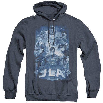 Justice League Of America Burst Mens Heather Hoodie Navy Officially Licensed