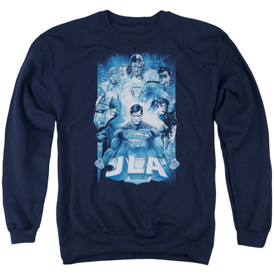 Justice League Burst Mens Crewneck Sweatshirt Navy Blue Blue Officially Licensed