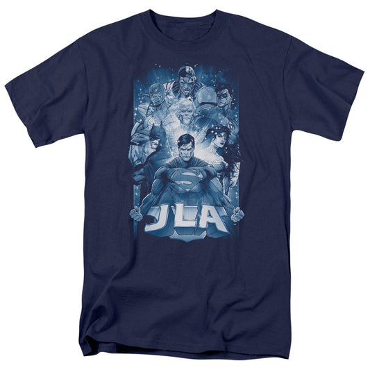 Justice League Burst Mens T Shirt Navy Blue Officially Licensed