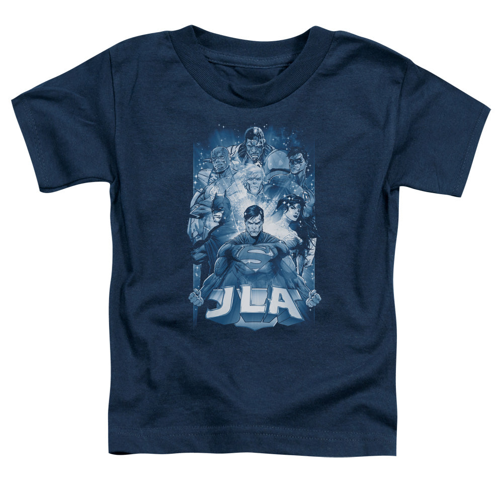 Justice League Burst Toddler Kids Youth T Shirt Navy Blue Blue Officially Licensed