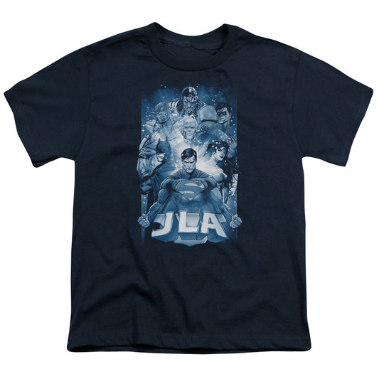 Justice League Burst Kids Youth T Shirt Navy Blue Blue Officially Licensed