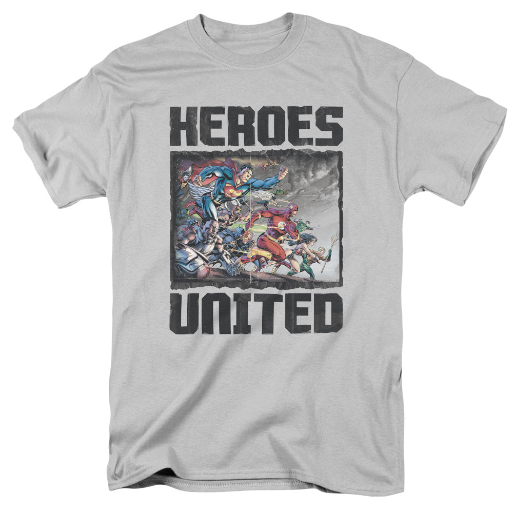 Justice League Of America The Charge Mens T Shirt Silver Officially Licensed