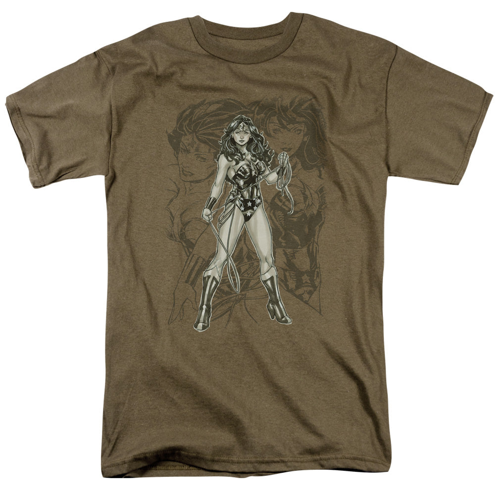 Justice League Of America Ww Sketch Mens T Shirt Safari Green Officially Licensed