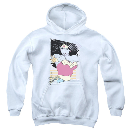 Justice League Ww 80s Minimal Kids Youth Hoodie White Officially Licensed