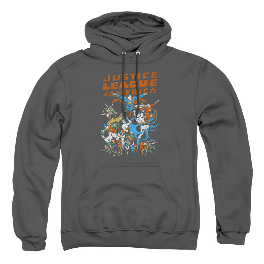 Justice League Of America Big Group Mens Hoodie Charcoal Officially Licensed