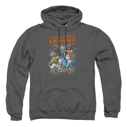 Justice League Of America Big Group Mens Hoodie Charcoal Officially Licensed
