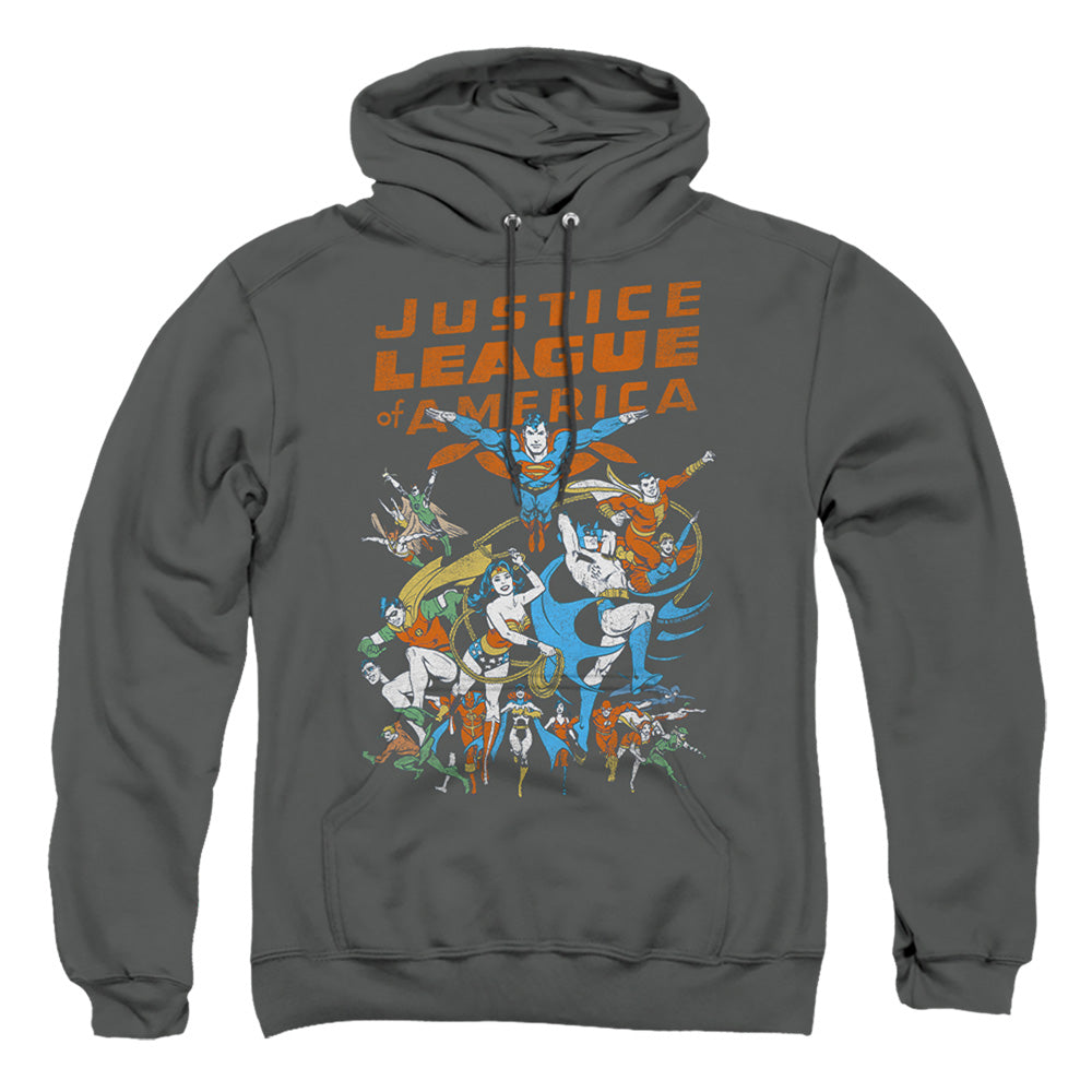 Justice League Of America Big Group Mens Hoodie Charcoal Officially Licensed