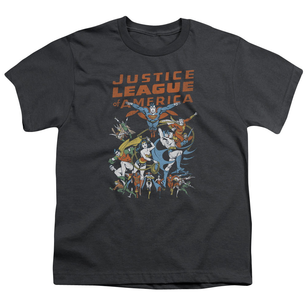 Justice League Big Group Kids Youth T Shirt Charcoal Officially Licensed