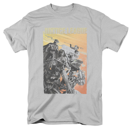 Justice League Of America Red Dawn Mens T Shirt Silver Officially Licensed
