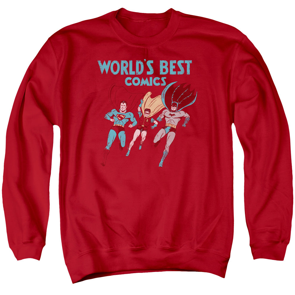 Justice League Worlds Best Mens Crewneck Sweatshirt Red Officially Licensed