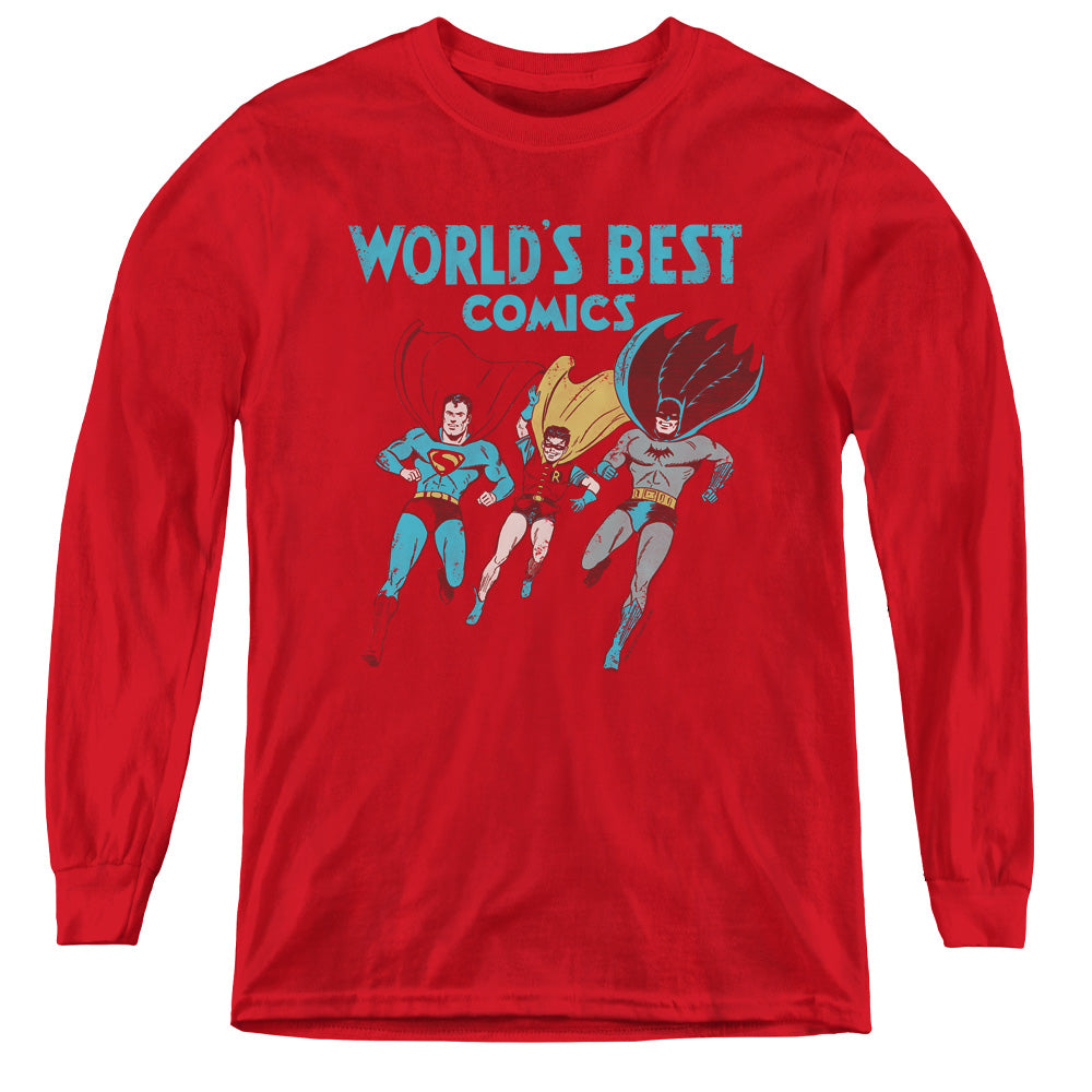 Justice League Worlds Best Long Sleeve Kids Youth T Shirt Red Officially Licensed