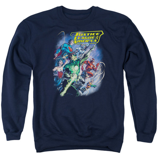 Justice League Of America Onward Mens Crewneck Sweatshirt Navy Officially Licensed