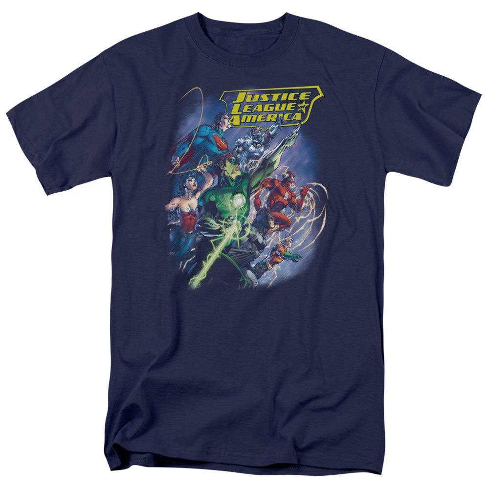 Justice League Of America Onward Mens T Shirt Navy Officially Licensed