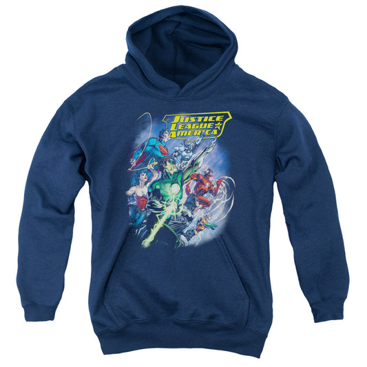 Justice League Onward Kids Youth Hoodie Navy Blue Blue Officially Licensed