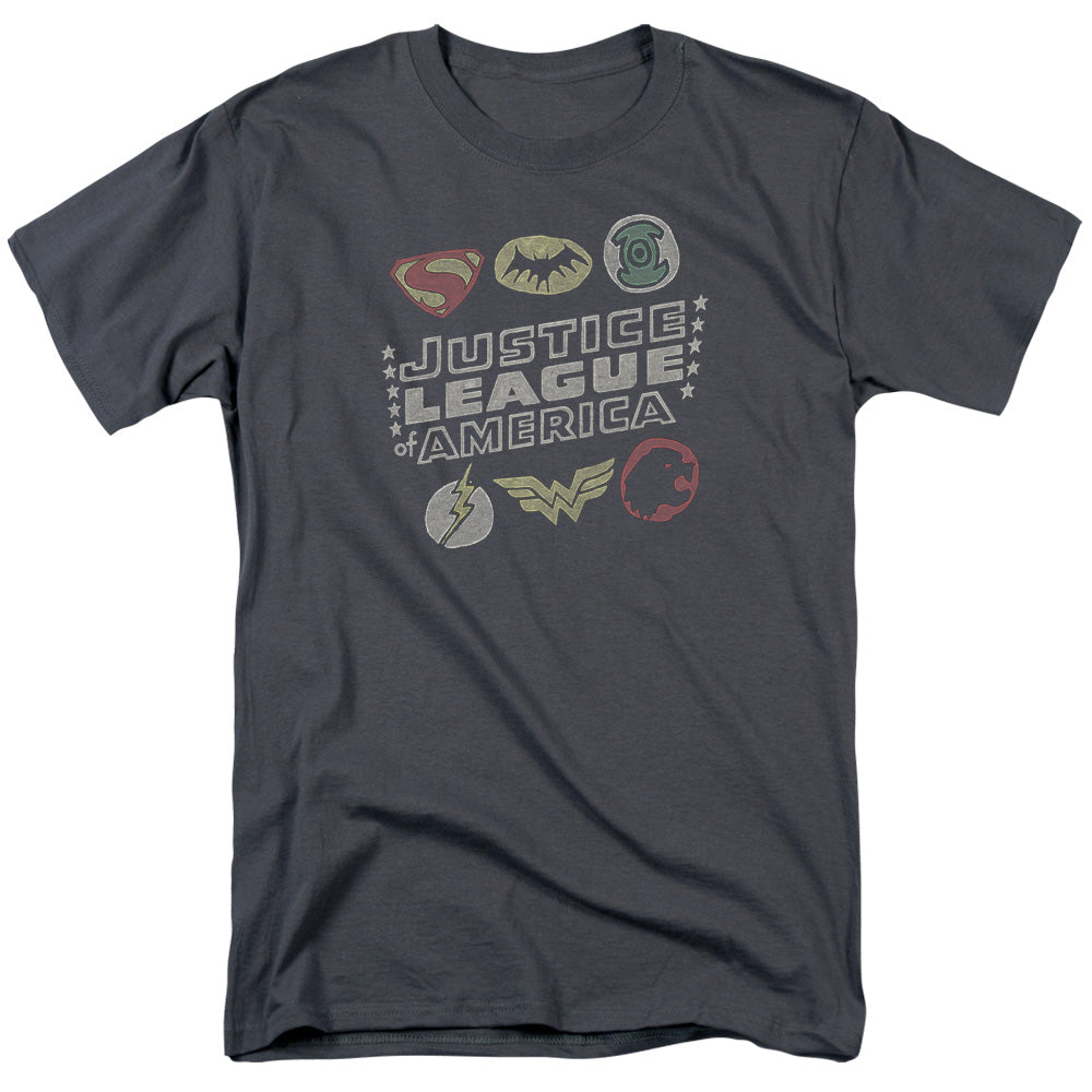 Justice League Of America Symbols Mens T Shirt Charcoal Officially Licensed